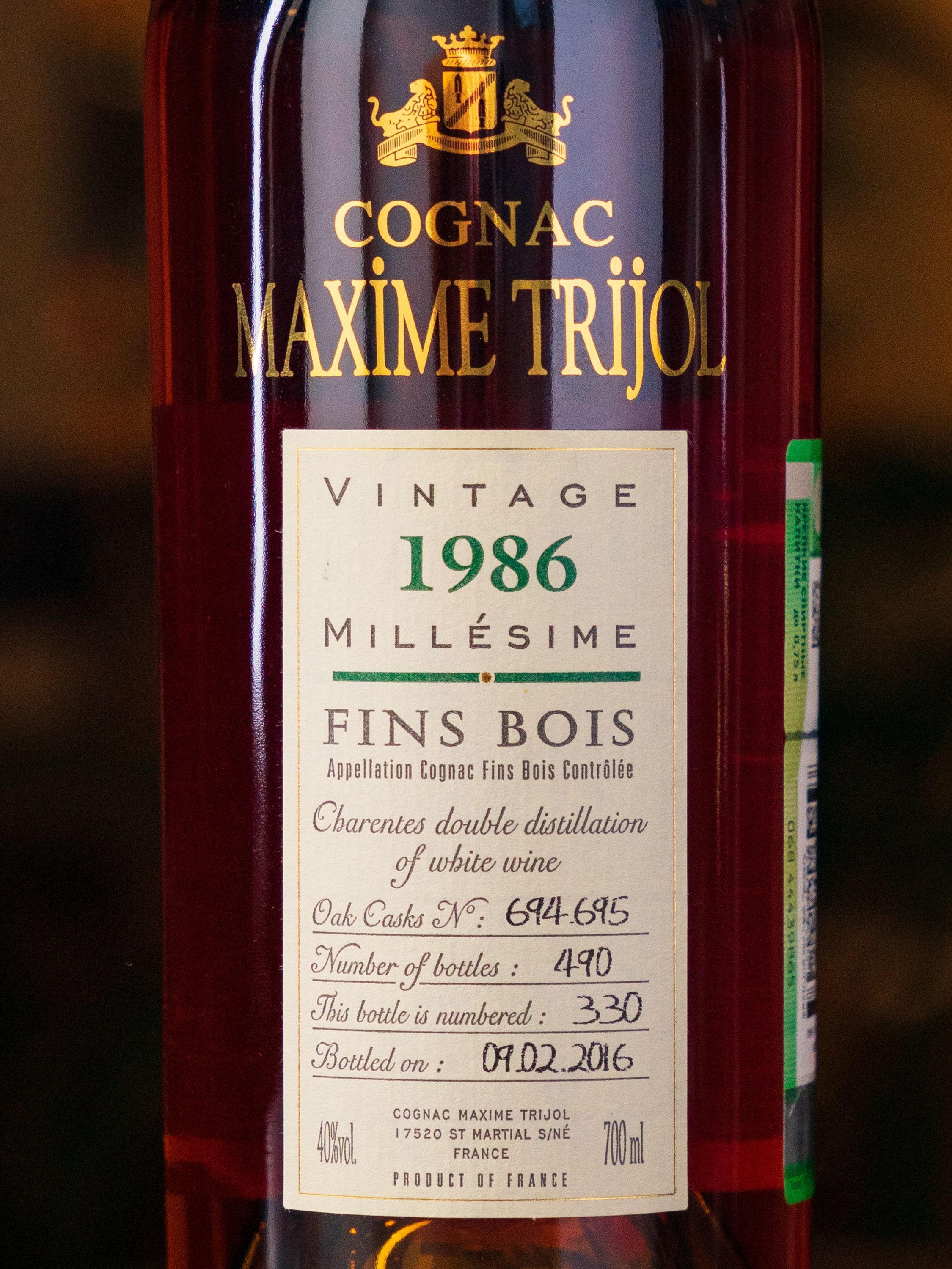 Этикетка Maxime Trijol Fins Bois 1986