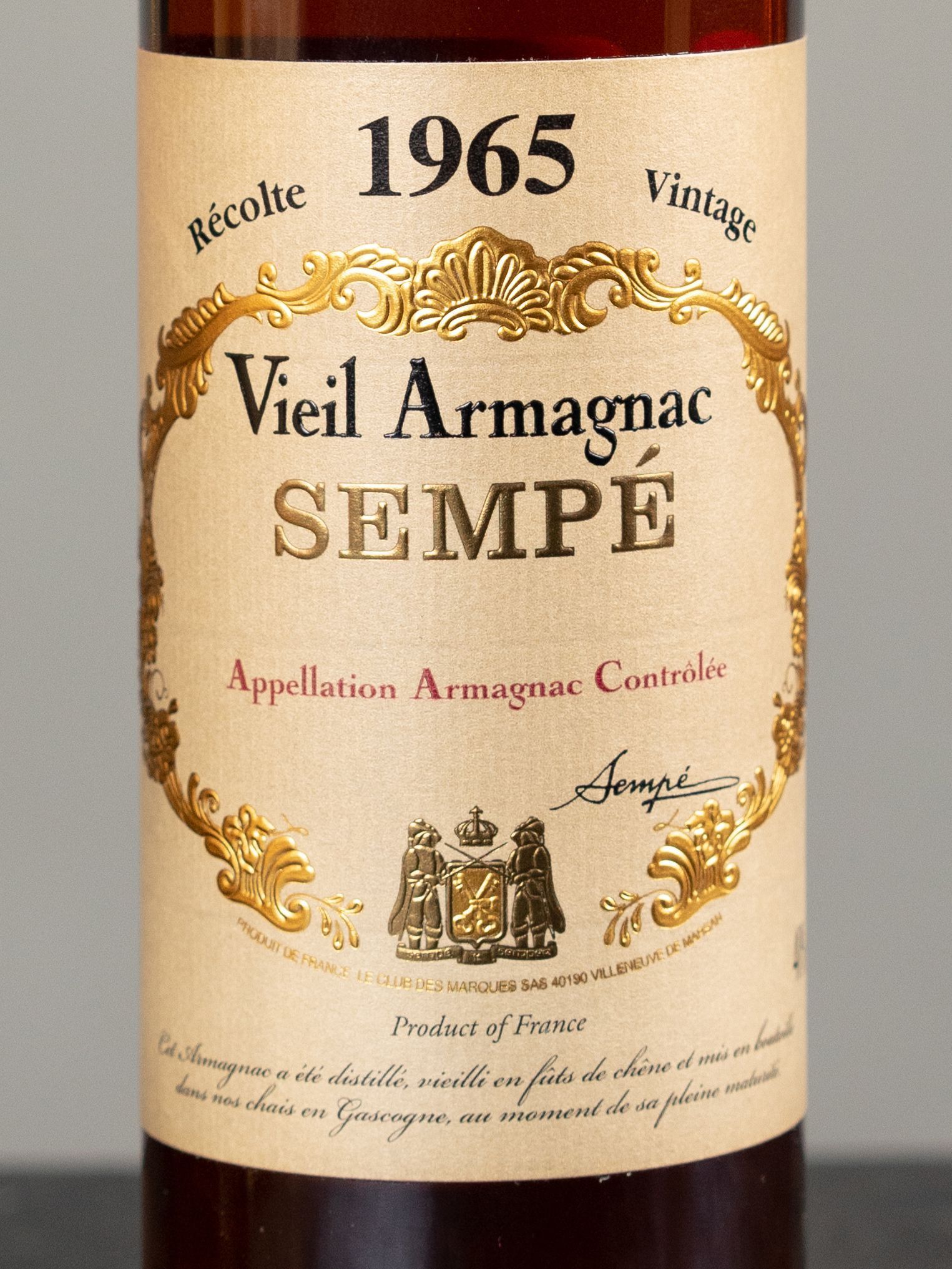 Этикетка Armagnac Sempe Vieil 1965