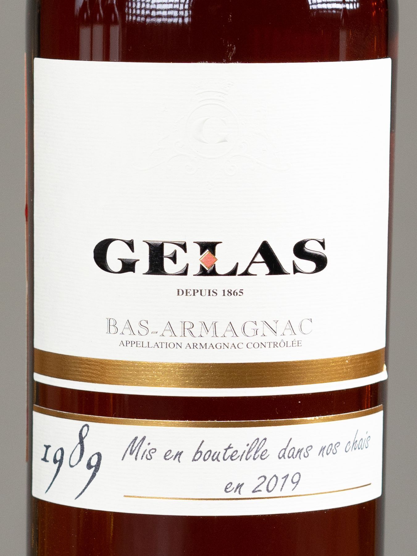 Этикетка Gelas Bas Armagnac 1989