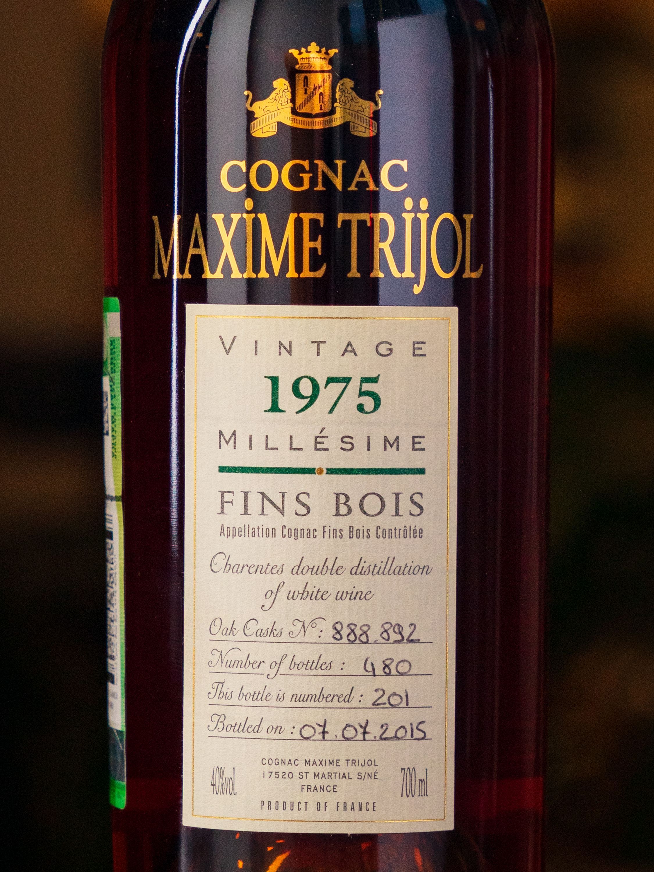 Коньяк 1975 года Maxime Trijol Fins Bois - купить лучшая цена в ресторане Амичи Коньяк Maxime Trijol Fins Bois 1975 / Максим Трижоль Фин Буа 1975 года