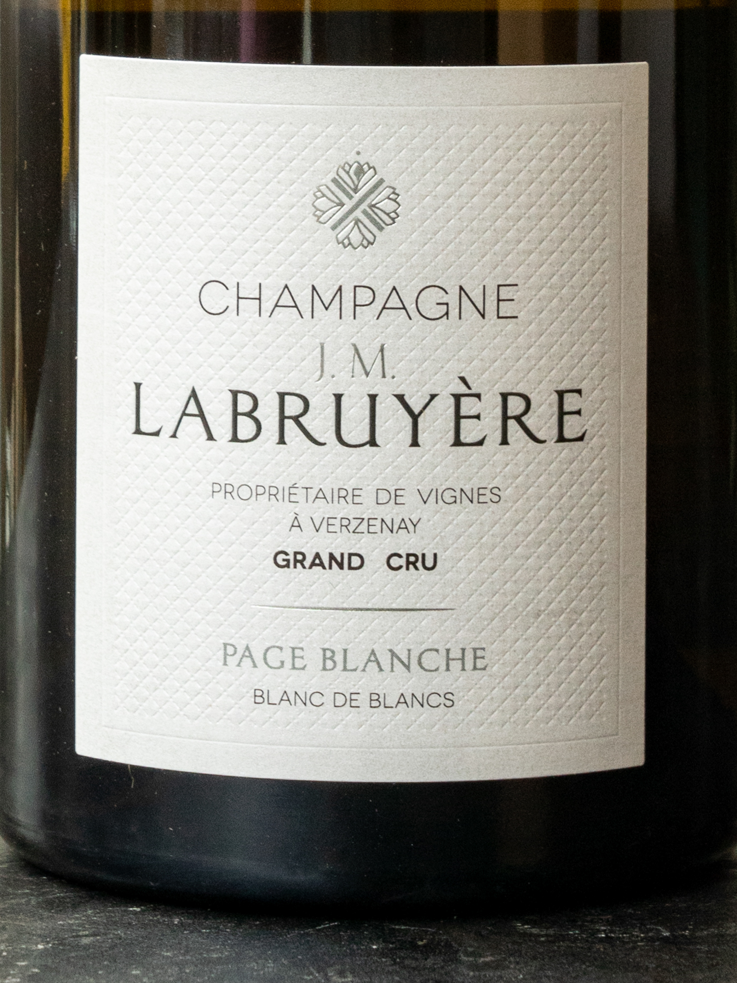 Этикетка J.M. Labruyere Champagne Grand Cru Page Blanche Blanc de Blancs
