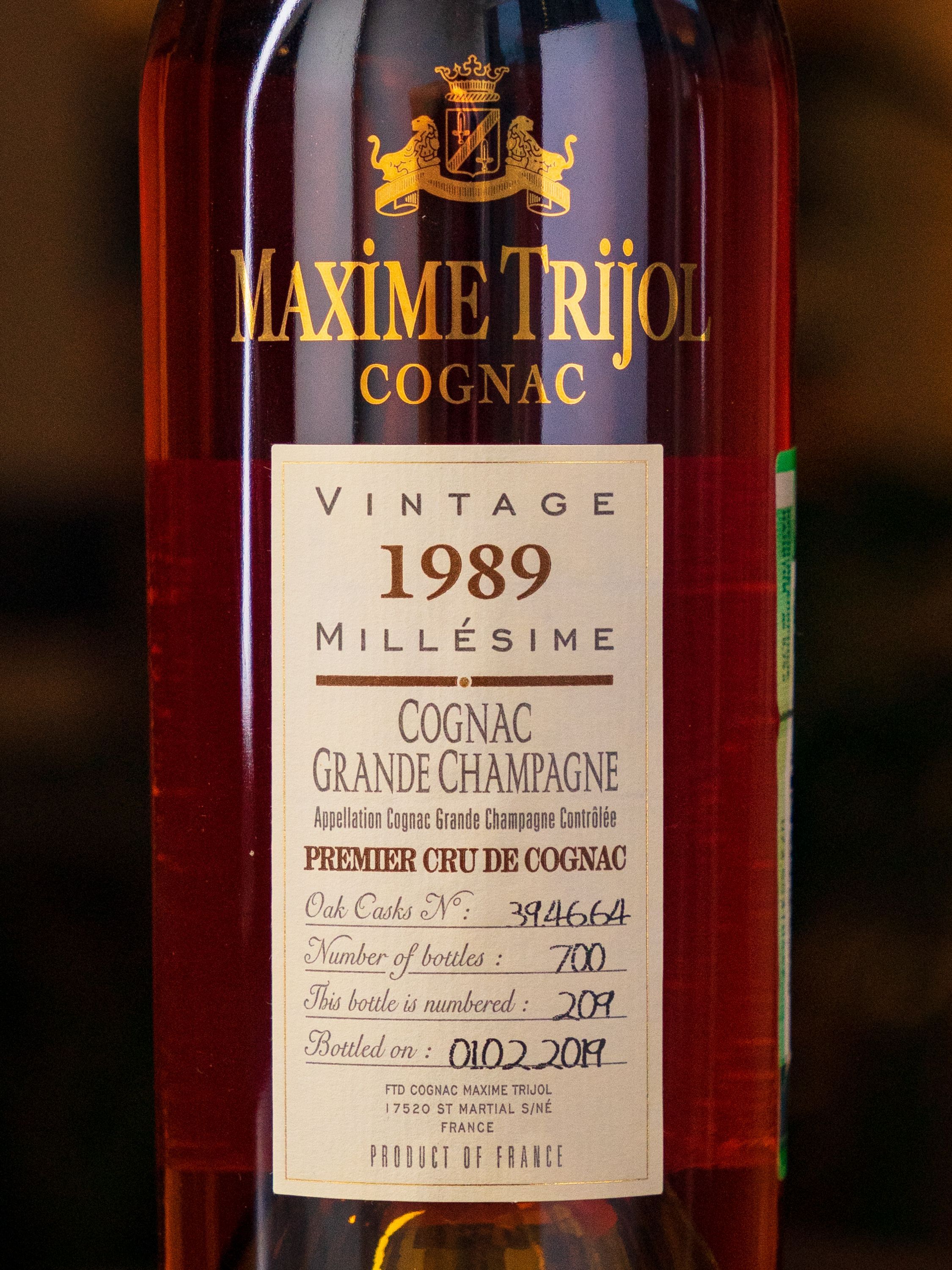 Коньяк Maxime Trijol Fins Bois 1989 - купить винтажный коньяк по лучшей цене в ресторане Коньяк Maxime Trijol Fins Bois 1989 / Максим Трижоль Миллезиме Фин Буа 1989