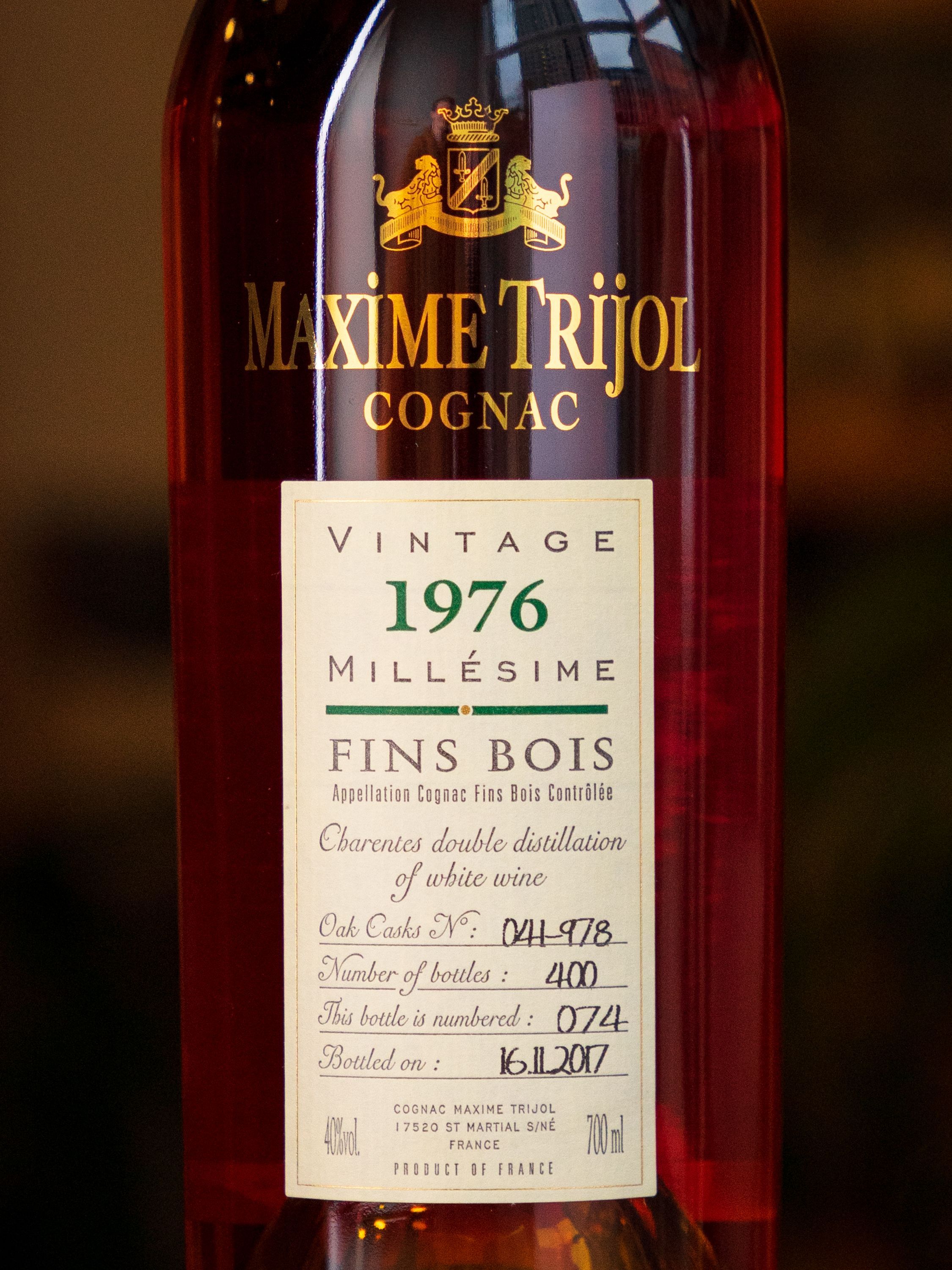 Винтажный Коньяк Maxime Trijol Fins Bois 1976 - купить лучшая цена в ресторане Amici Коньяк Maxime Trijol Fins Bois 1976 / Максим Трижоль Миллезиме Фин Буа 1976