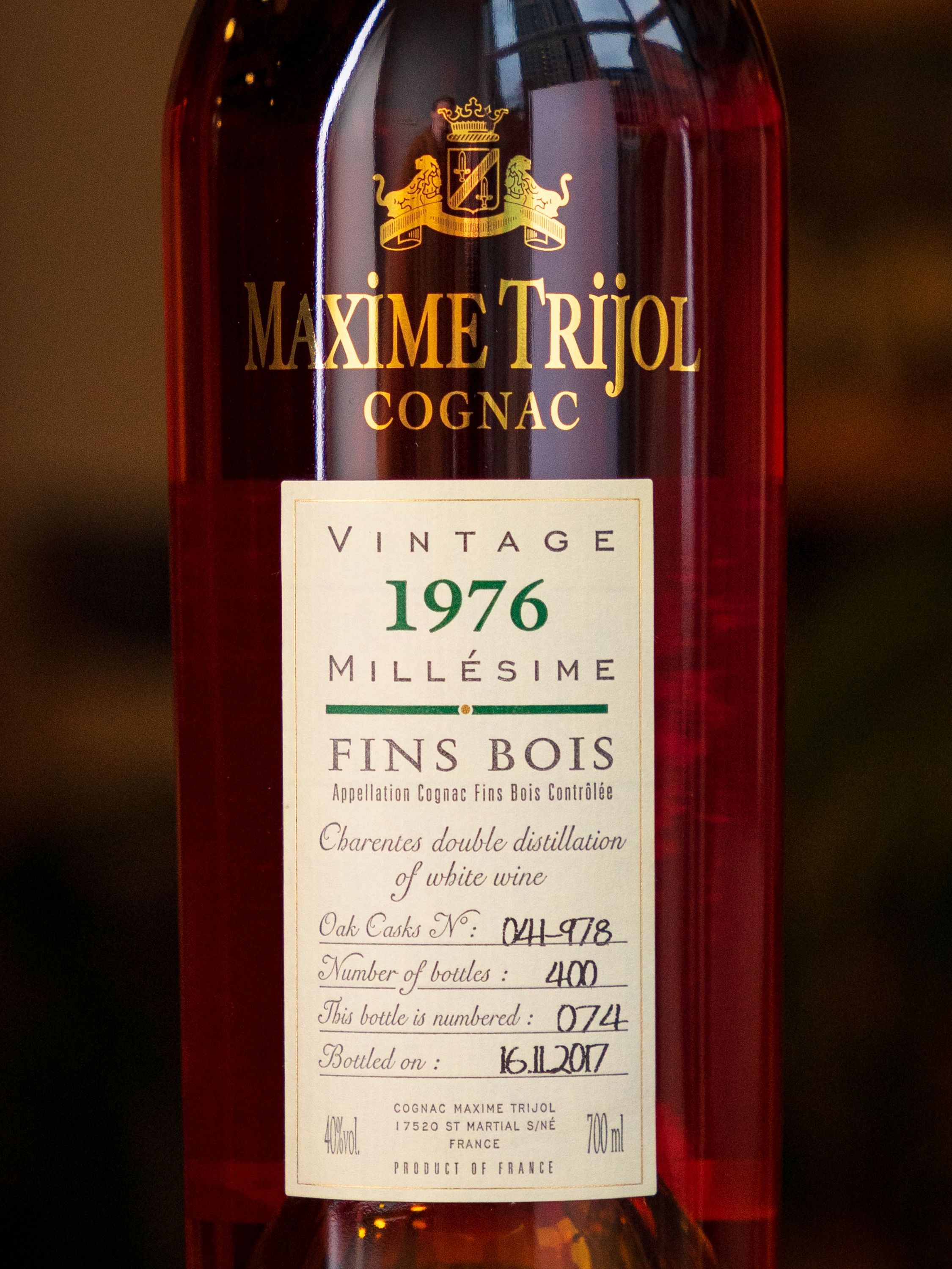 Коньяк Maxime Trijol Fins Bois 1976 / Максим Трижоль Миллезиме Фин Буа 1976