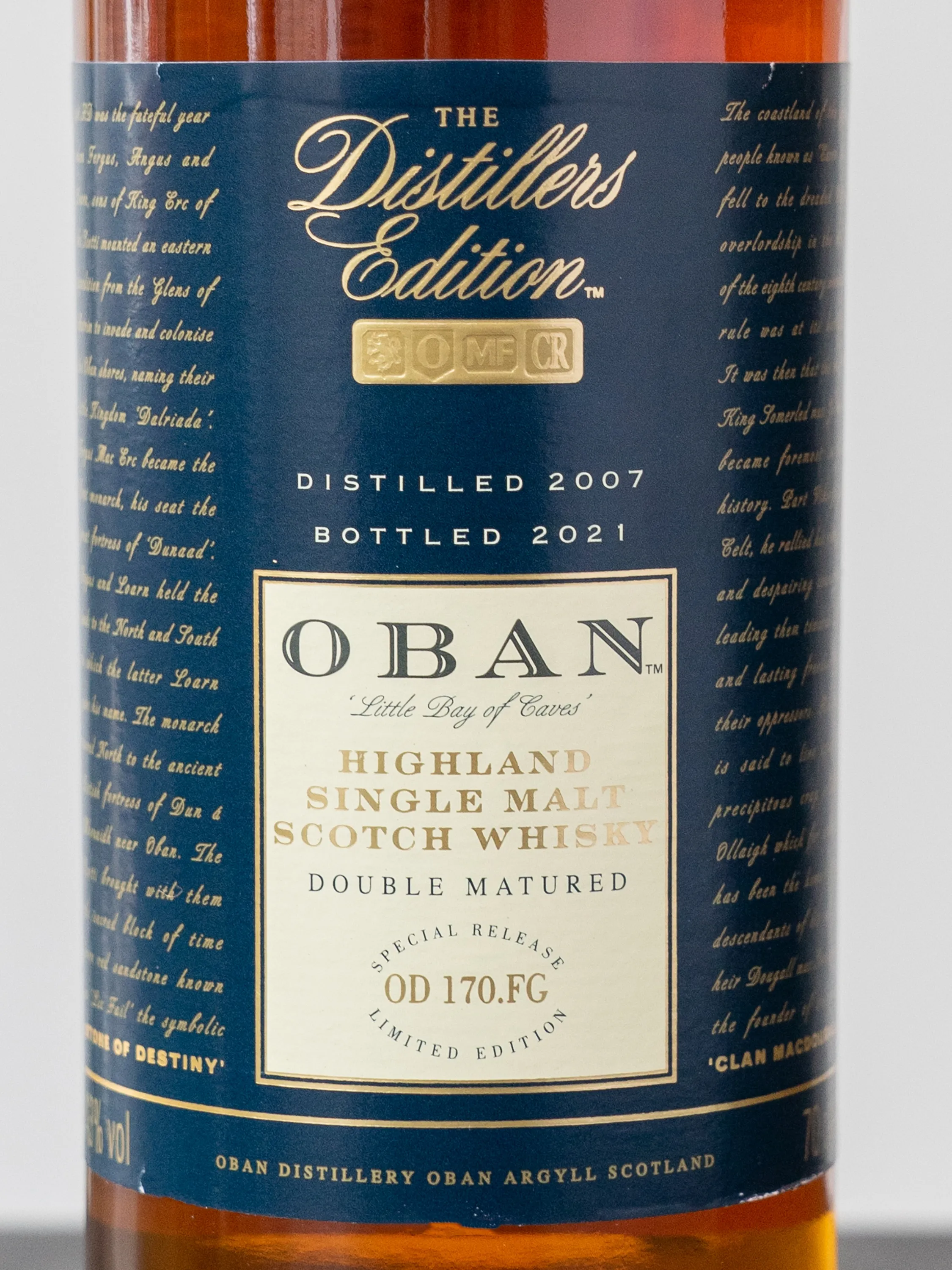 Этикетка Single malt whiskey Oban Double aging