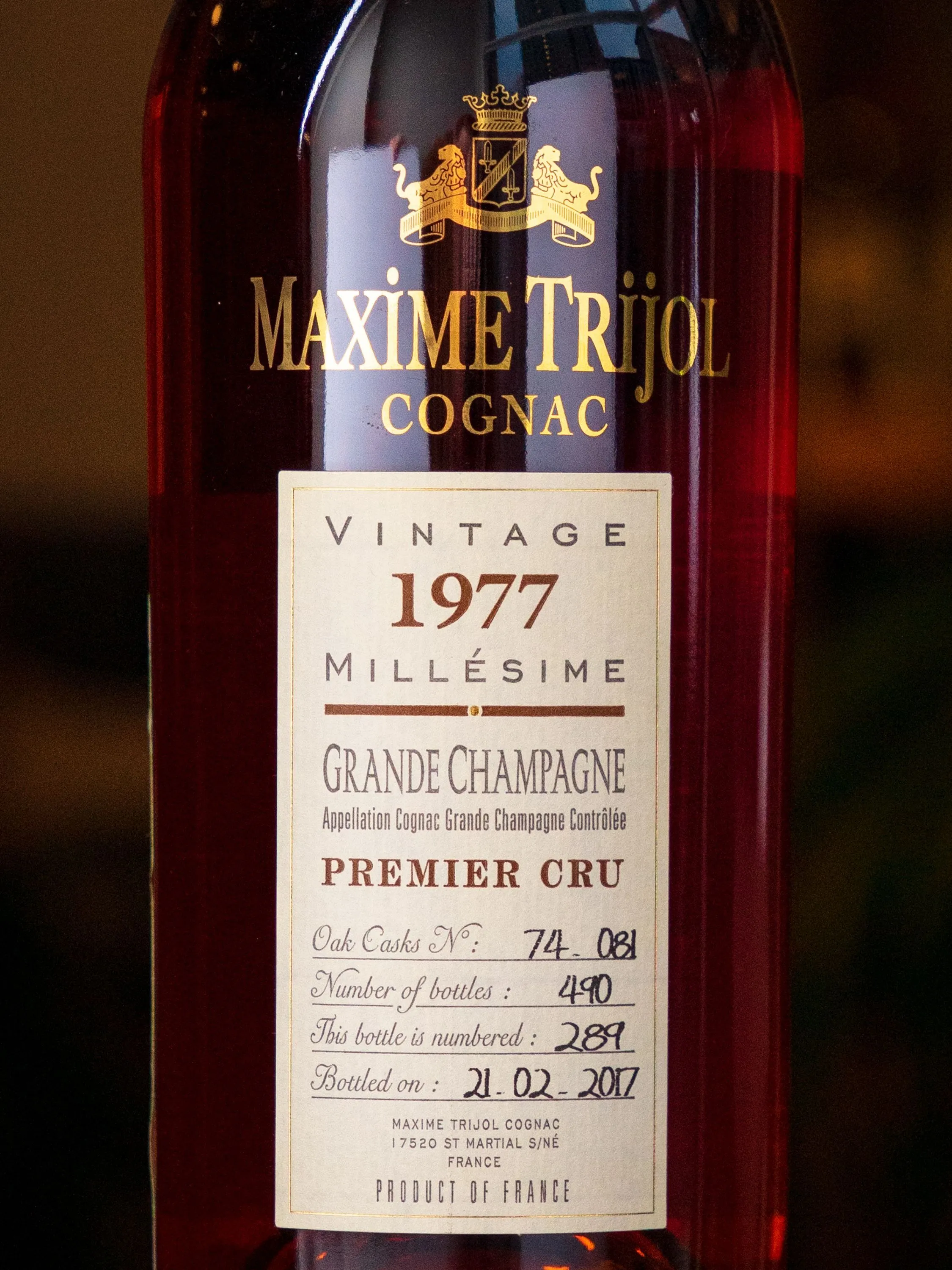 Винтажный Коньяк Maxime Trijol Grande Champagne Premier Cru 1977- лучшая цена в Osteria Коньяк Maxime Trijol Grande Champagne Premier Cru 1977 / Максим Трижоль Гранд Шампань Премьер Крю 1977