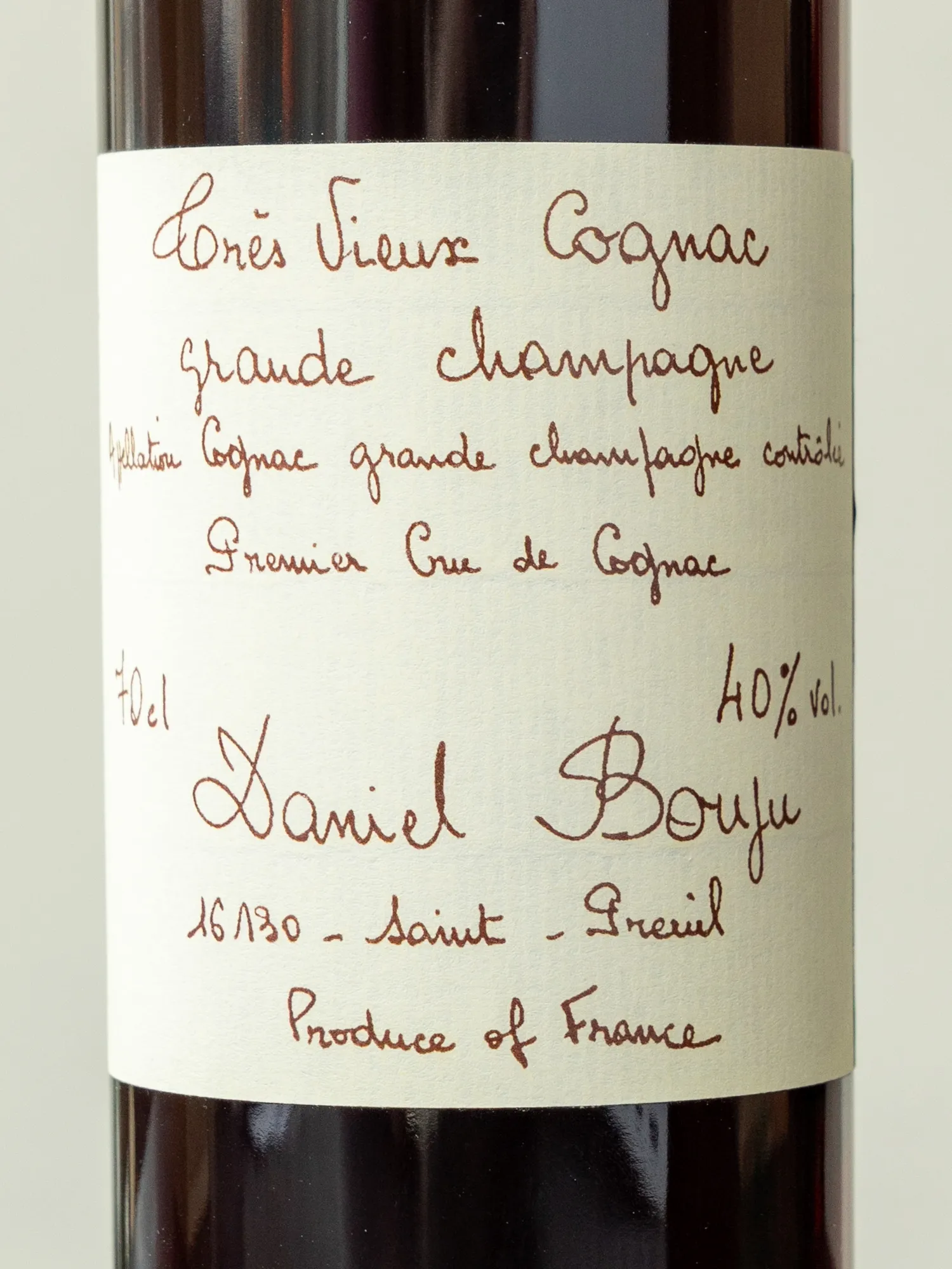 Коньяк Daniel Bouju Tres Vieux Brut de fut купить в винном ресторане Остерия Амичи - лучшая цена Коньяк Daniel Bouju Tres Vieux Brut de fut / Даниель Бужу Трэ Вье Гранд Шампань 40 лет