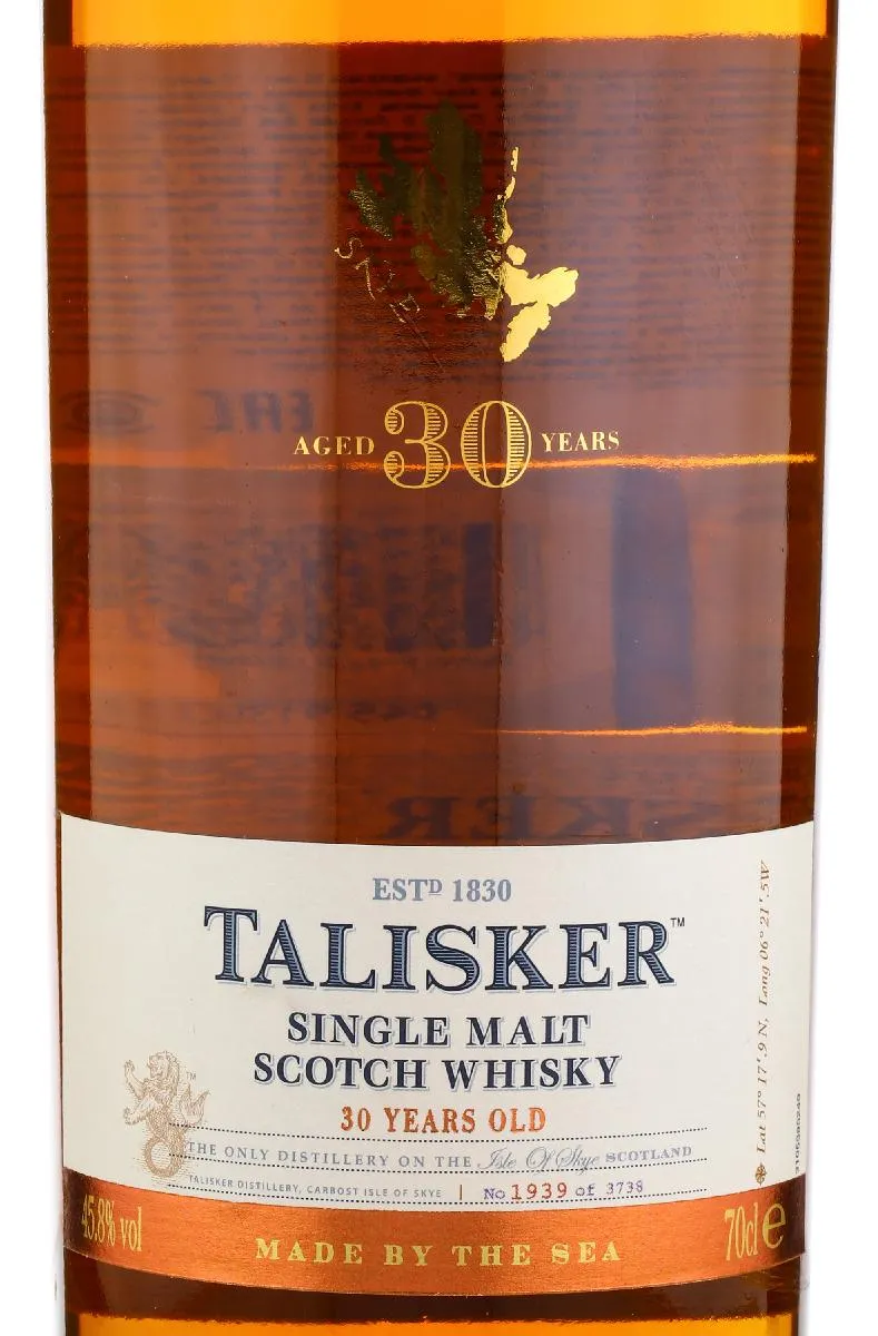 Купить Шотландский виски Talisker 30 years Талискер 30 лет лучшая цена в ресторане Амичи Виски Talisker 30 years / Талискер 30 лет